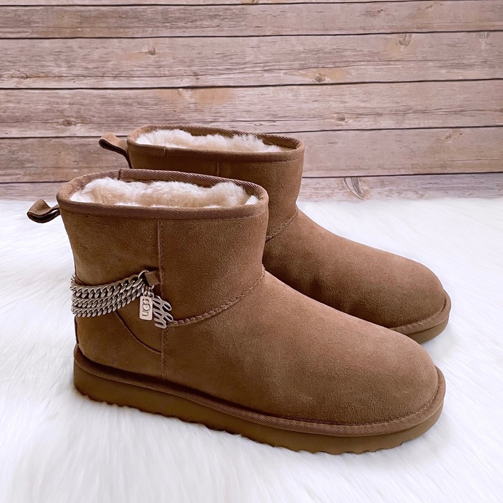 UGG Women’s Classic Mini Chains Chestnut Suede Boots